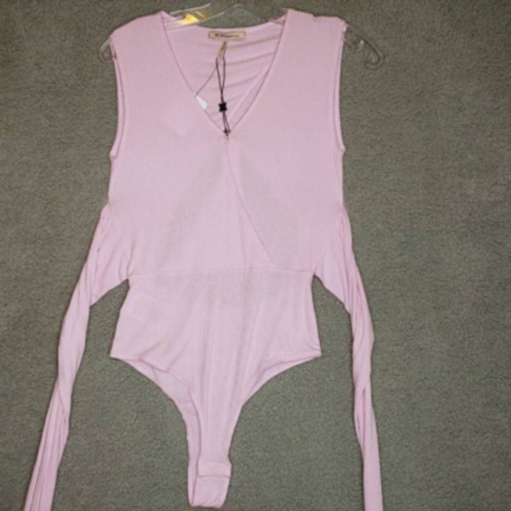 BCBGeneration Top Womens Bodysuit Pink Sleeveless Stretch‎ Keyhole Tie XS New